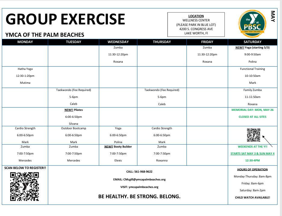 Wellness Center May Group Exercise Classes